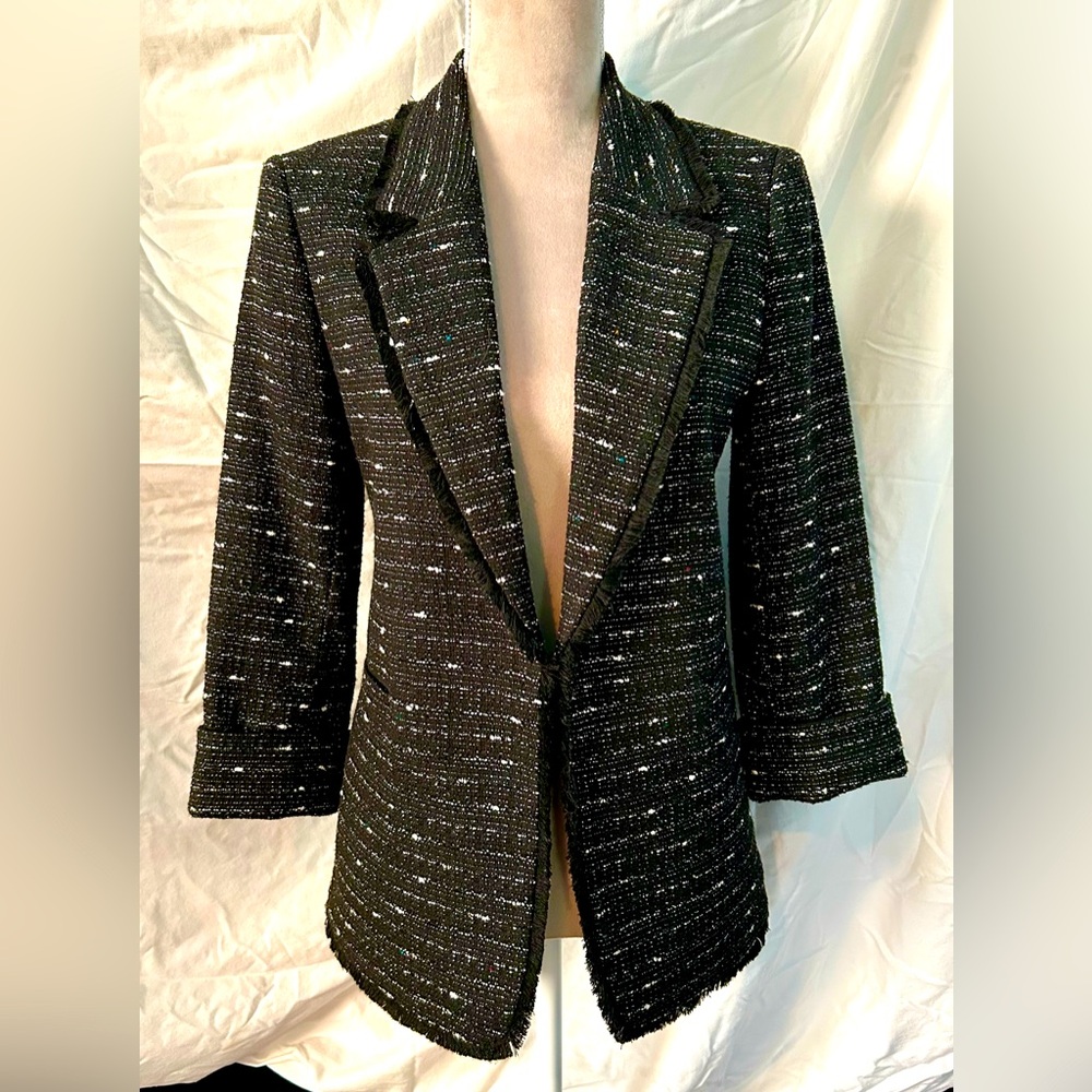 Tahari ASL Black, White, Silver Sparkle Tweed Blazer, Size 6